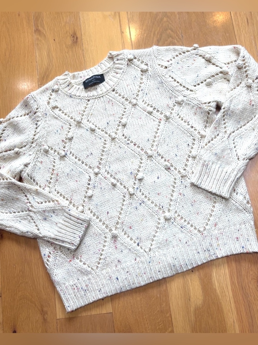 New MINKPINK Sabrina Pom Pom Sweater in Ivory Women’s Size Small